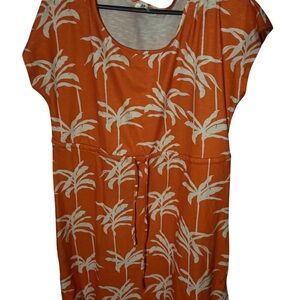 Tropical Orange Dress with Palm Print